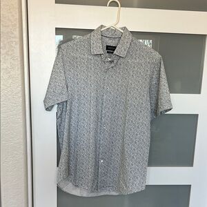 Bugatchi cotton tech Gray Short-Sleeve Button-Down Golf Shirt stretch, medium